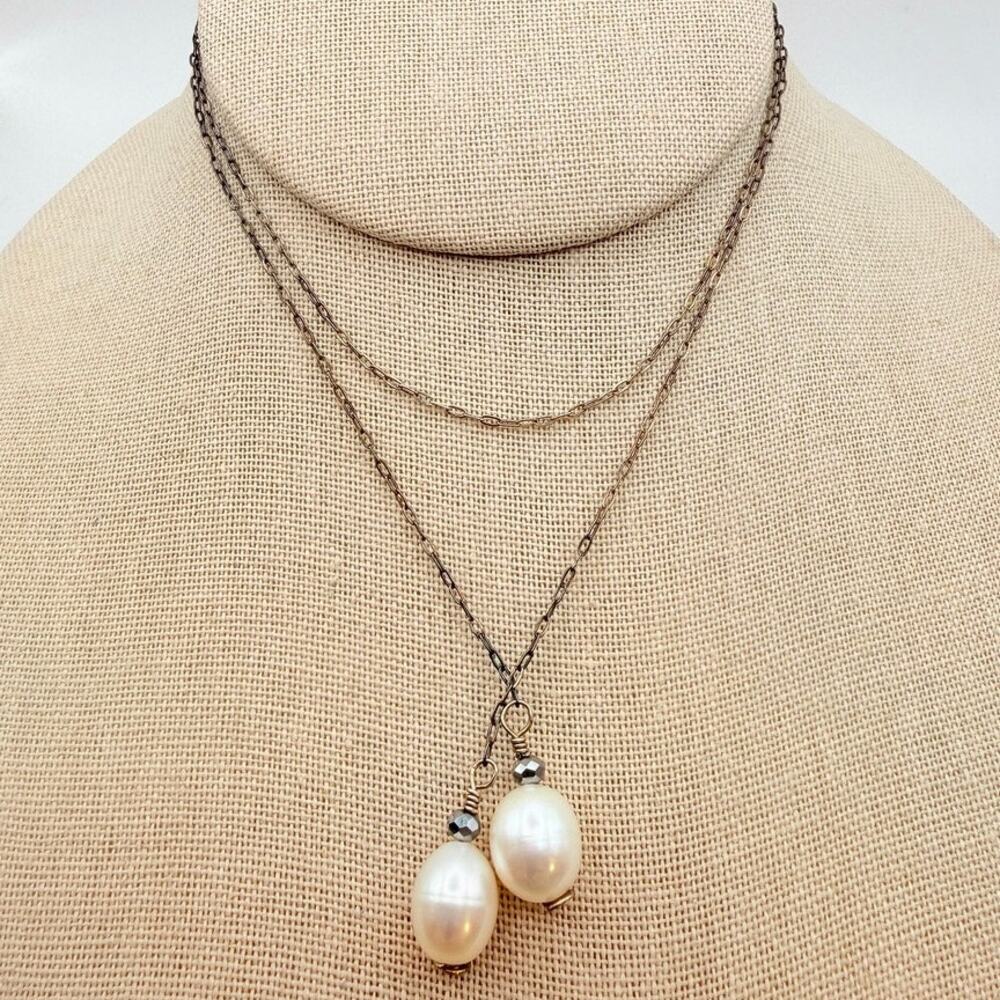 Vintage MCM 925 Sterling Silver Dainty Chain Pearl Bead Lariat Necklace 25.5"